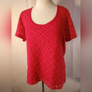 Jones New York Signature Woman lace overlay scoop neck top sz 1X